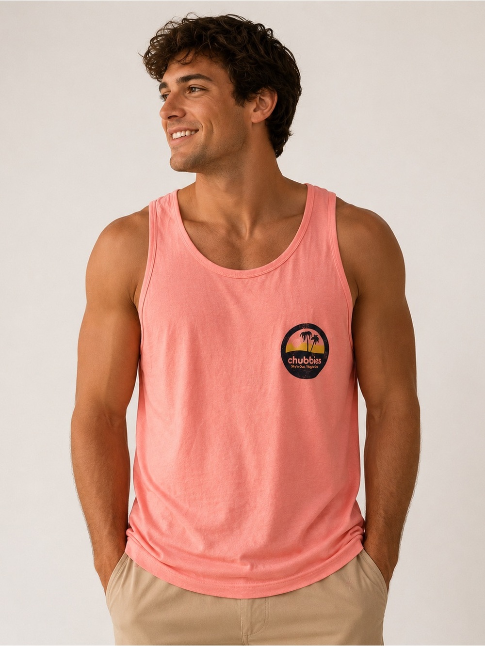 NWT Chubbies The Trop and Lock Tank Top Pink Coral Graphic, Size Small